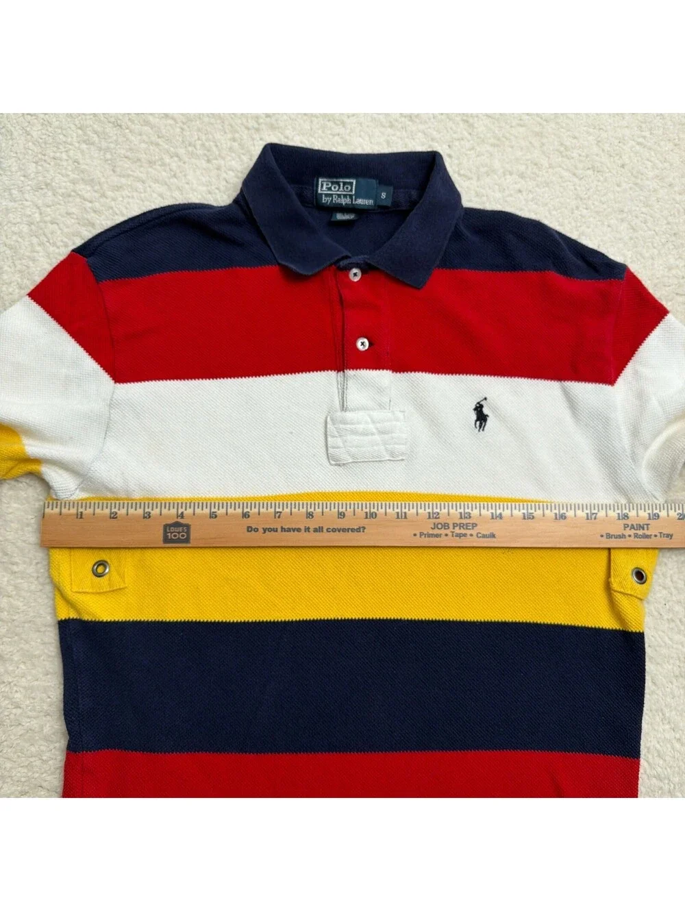 Vintage Polo Ralph Lauren Striped Polo Shirt Mens S Navy Red Gold Rugby Y2K 90s